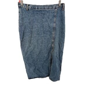 VTG Made In The Shade Midi Denim Skirt,‎ Sz 14 Zip/button Back, Front Slit